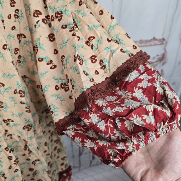 Easel 3/4 sleeve floral mini dress boho oversized large - Picture 4 of 14